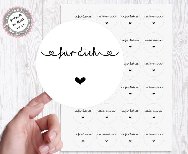 zuckersüße Sticker Aufkleber " für dich " 24 Stück 4cm Etiketten selbstklebend von Lüttentüddel® -